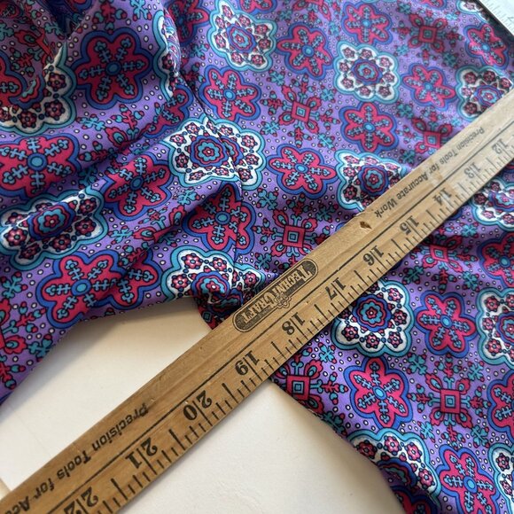 Vtg Womens Purple Blouse Large Purple Geometric Button Up Neck Tie 1980s Poly - Picture 5 of 12